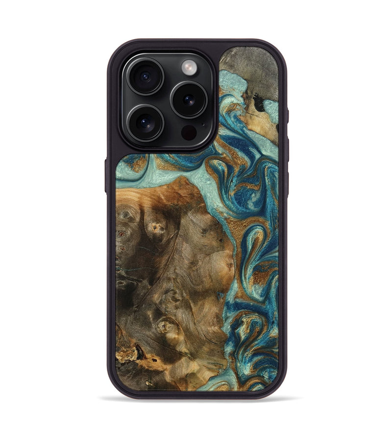 iPhone 15 Pro Wood Phone Case - Bowen (Teal & Gold, 798695)