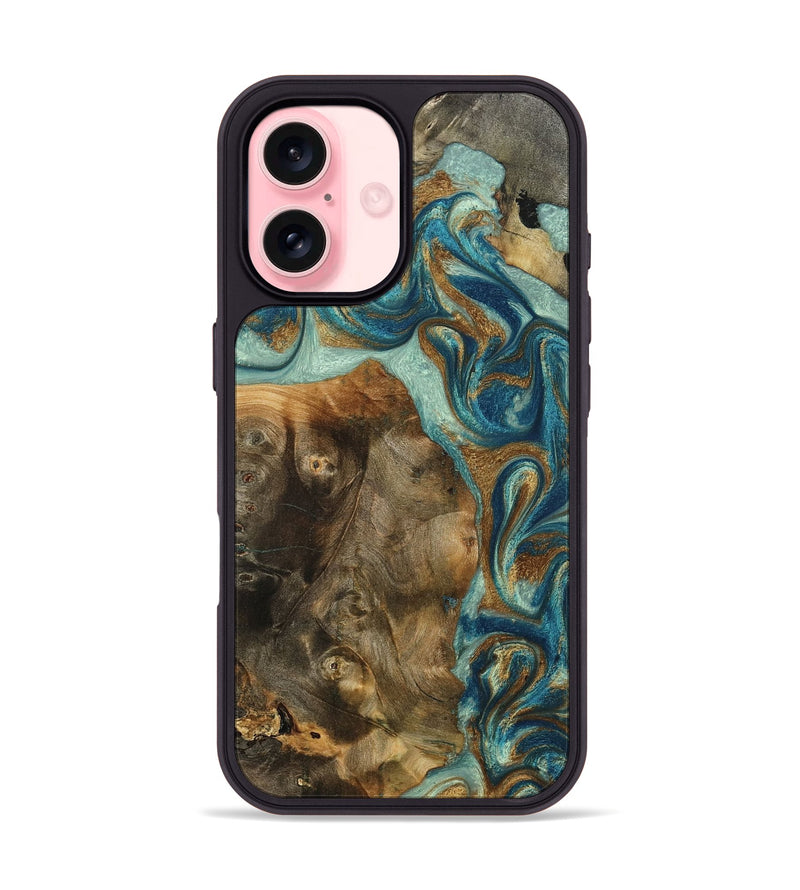 iPhone 16 Wood Phone Case - Bowen (Teal & Gold, 798695)