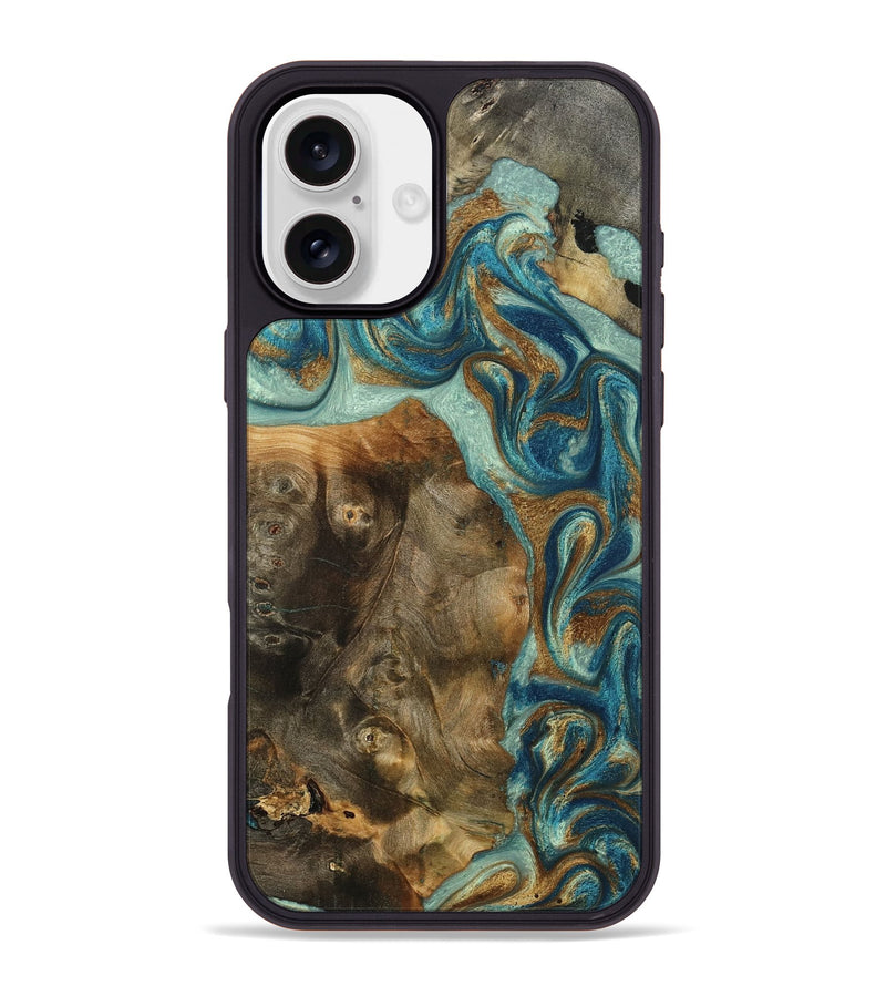 iPhone 16 Plus Wood Phone Case - Bowen (Teal & Gold, 798695)