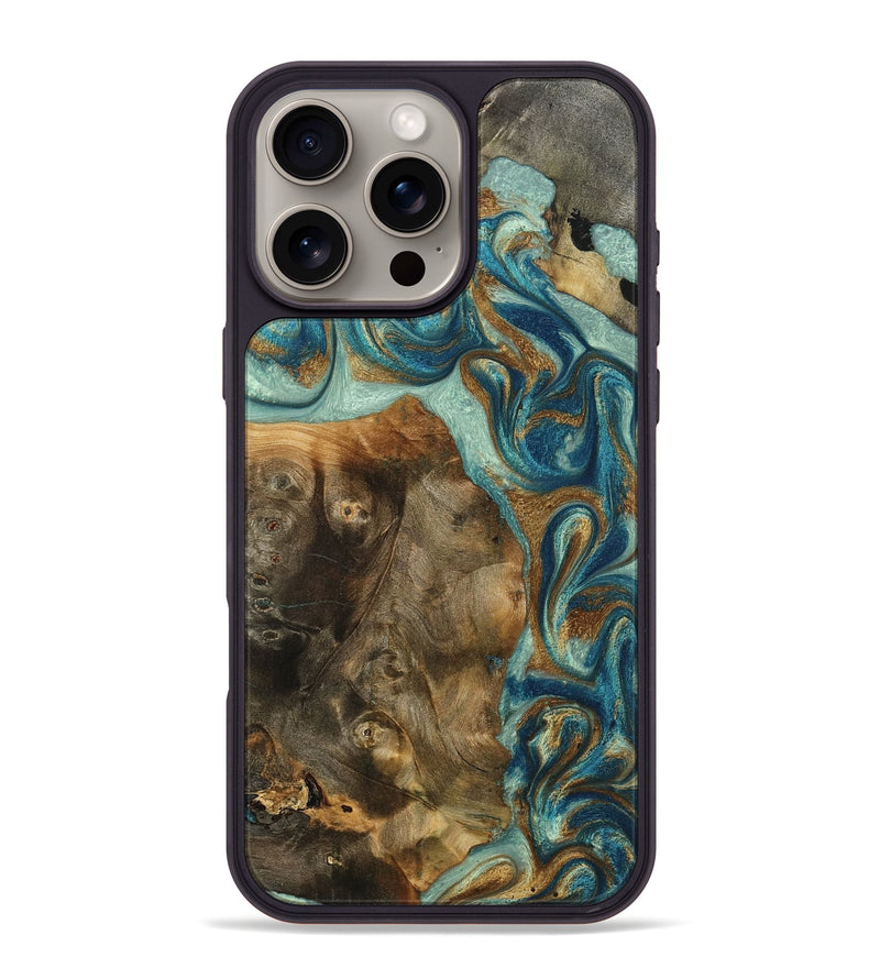 iPhone 16 Pro Max Wood Phone Case - Bowen (Teal & Gold, 798695)