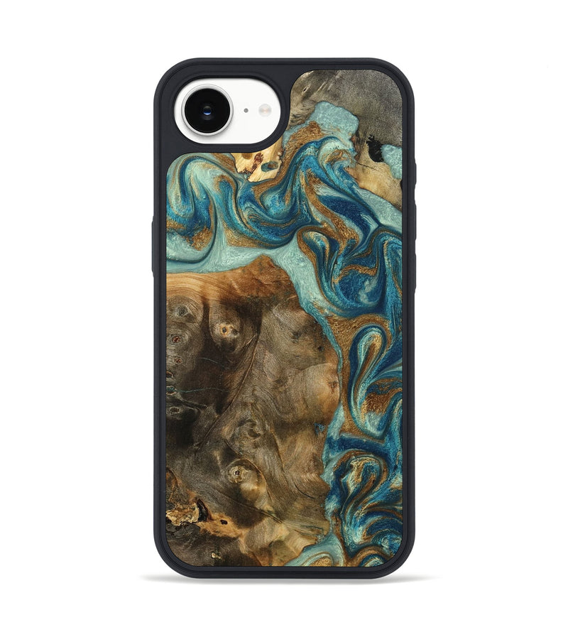 iPhone 16e Wood Phone Case - Bowen (Teal & Gold, 798695)