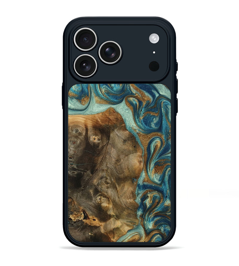 iPhone 17 Pro Max Wood Phone Case - Bowen (Teal & Gold, 798695)