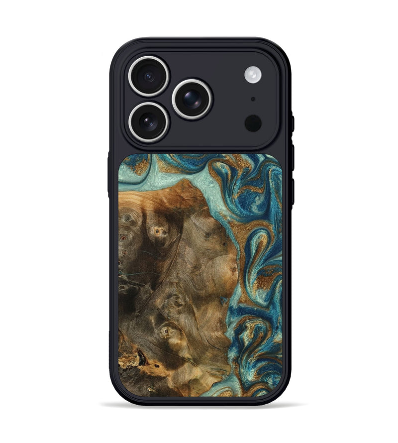 iPhone 17 Pro Wood Phone Case - Bowen (Teal & Gold, 798695)