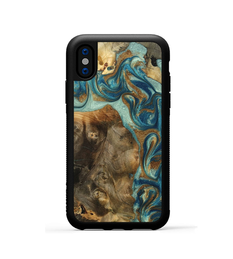 iPhone Xs Wood Phone Case - Bowen (Teal & Gold, 798695)