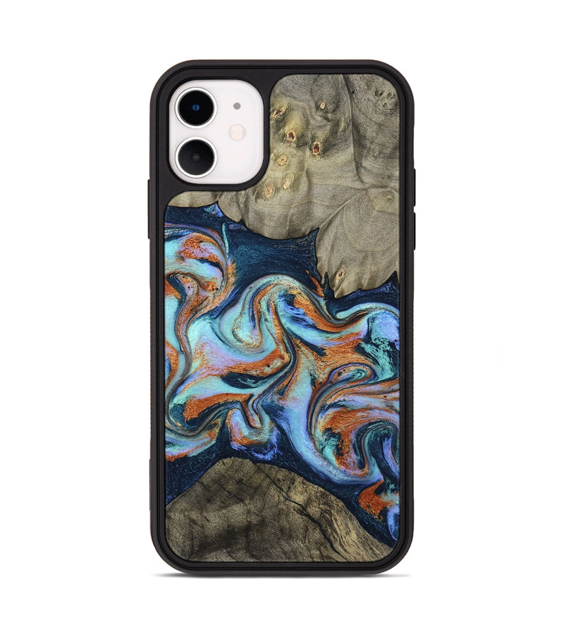 iPhone 11 Wood Phone Case - Helena (Teal & Gold, 798697)
