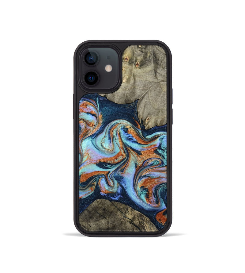 iPhone 12 mini Wood Phone Case - Helena (Teal & Gold, 798697)