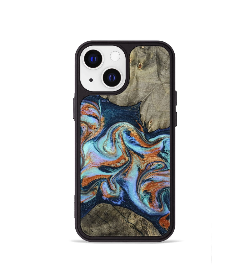 iPhone 13 mini Wood Phone Case - Helena (Teal & Gold, 798697)