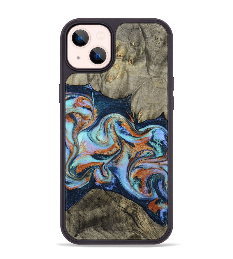 iPhone 14 Plus Wood Phone Case - Helena (Teal & Gold, 798697)