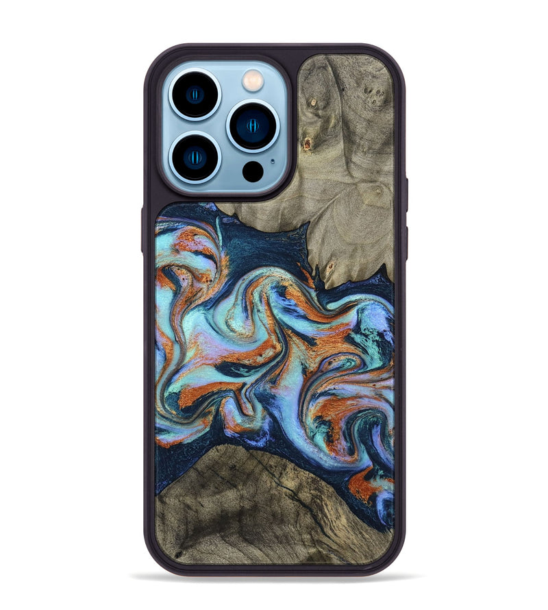 iPhone 14 Pro Max Wood Phone Case - Helena (Teal & Gold, 798697)