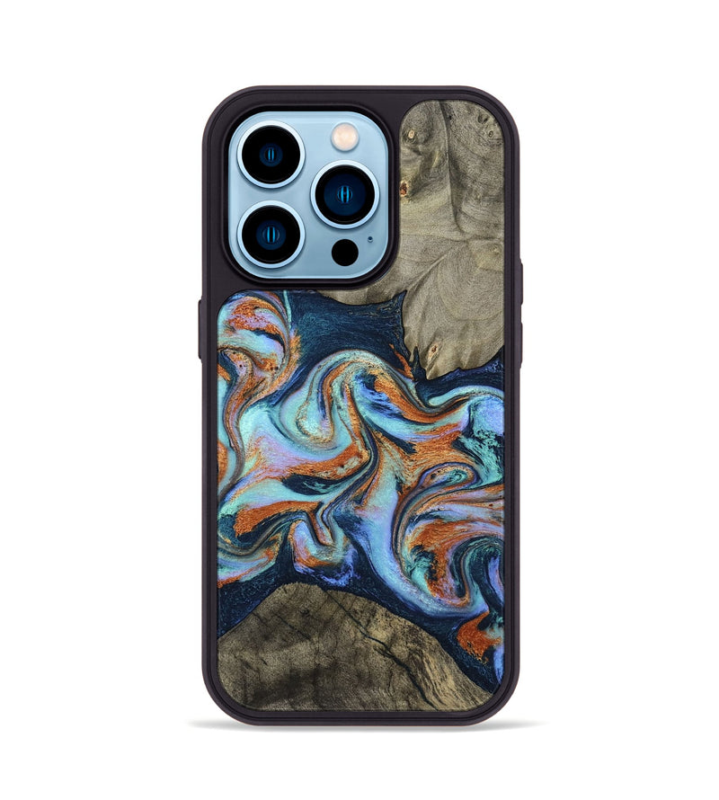 iPhone 14 Pro Wood Phone Case - Helena (Teal & Gold, 798697)