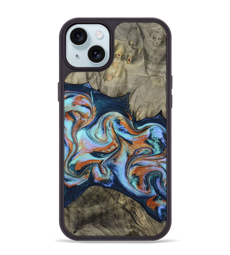 iPhone 15 Plus Wood Phone Case - Helena (Teal & Gold, 798697)