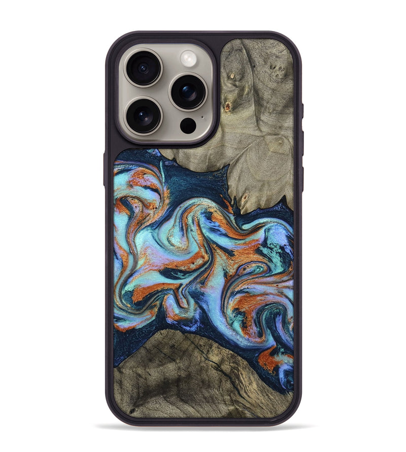 iPhone 15 Pro Max Wood Phone Case - Helena (Teal & Gold, 798697)