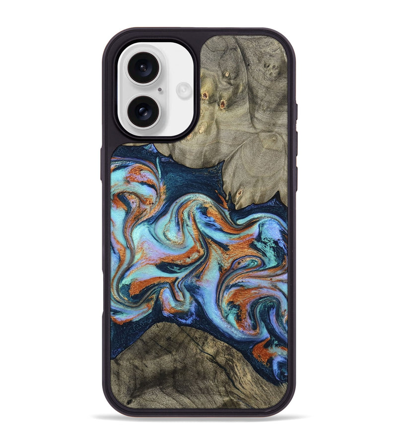 iPhone 16 Plus Wood Phone Case - Helena (Teal & Gold, 798697)