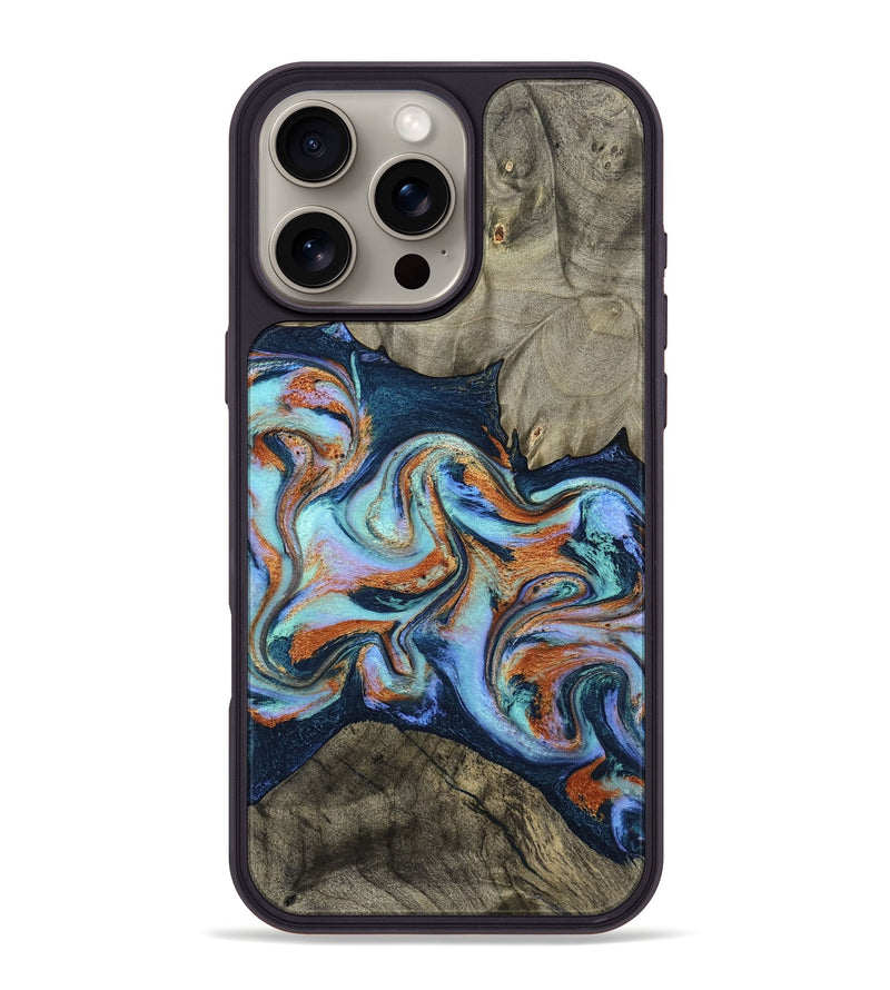 iPhone 16 Pro Max Wood Phone Case - Helena (Teal & Gold, 798697)