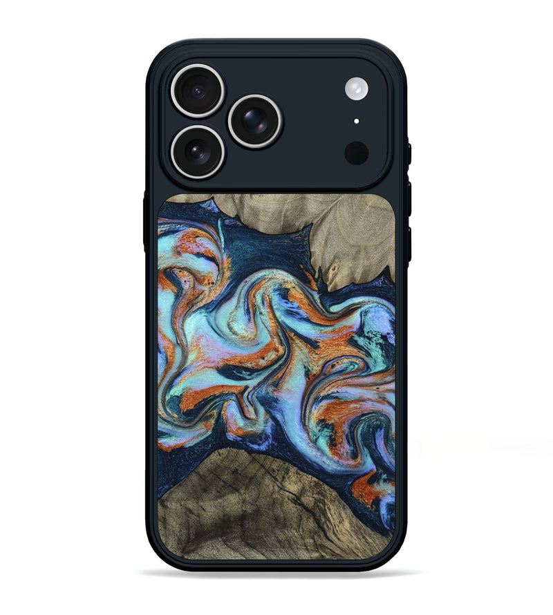 iPhone 17 Pro Max Wood Phone Case - Helena (Teal & Gold, 798697)