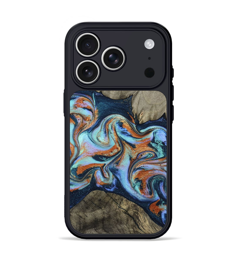 iPhone 17 Pro Wood Phone Case - Helena (Teal & Gold, 798697)