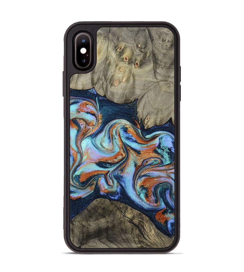 iPhone Xs Max Wood Phone Case - Helena (Teal & Gold, 798697)