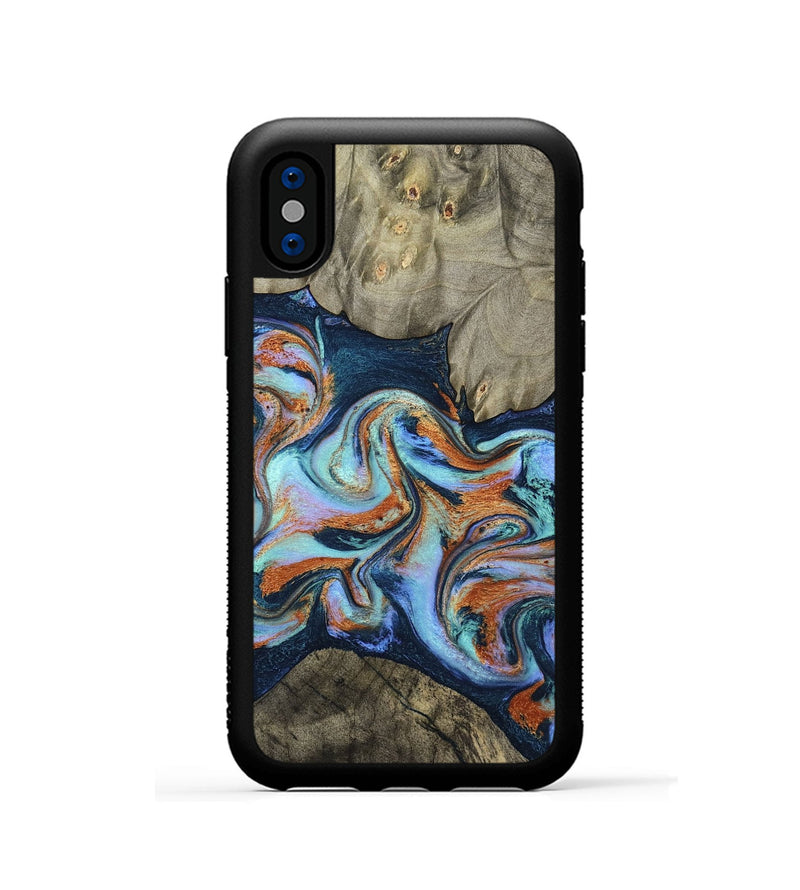 iPhone Xs Wood Phone Case - Helena (Teal & Gold, 798697)