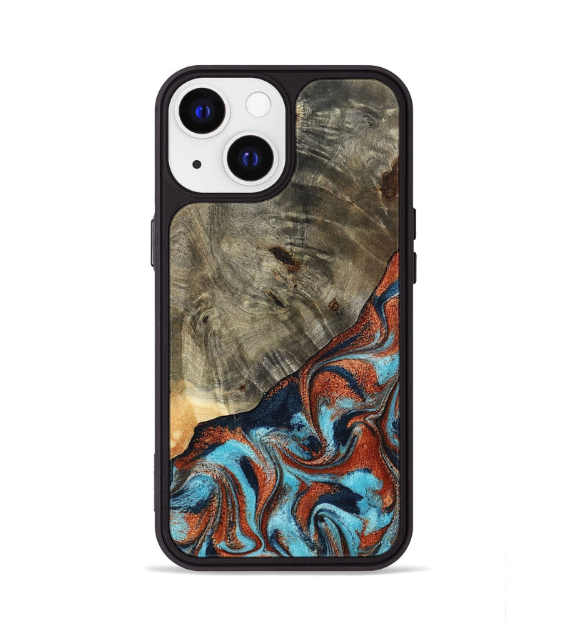 iPhone 13 Wood Phone Case - Mckayla (Teal & Gold, 798698)