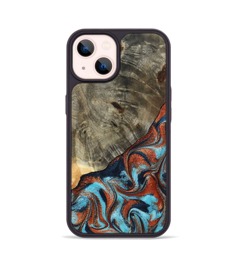 iPhone 14 Wood Phone Case - Mckayla (Teal & Gold, 798698)