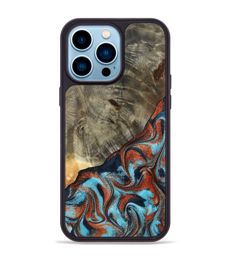 iPhone 14 Pro Max Wood Phone Case - Mckayla (Teal & Gold, 798698)