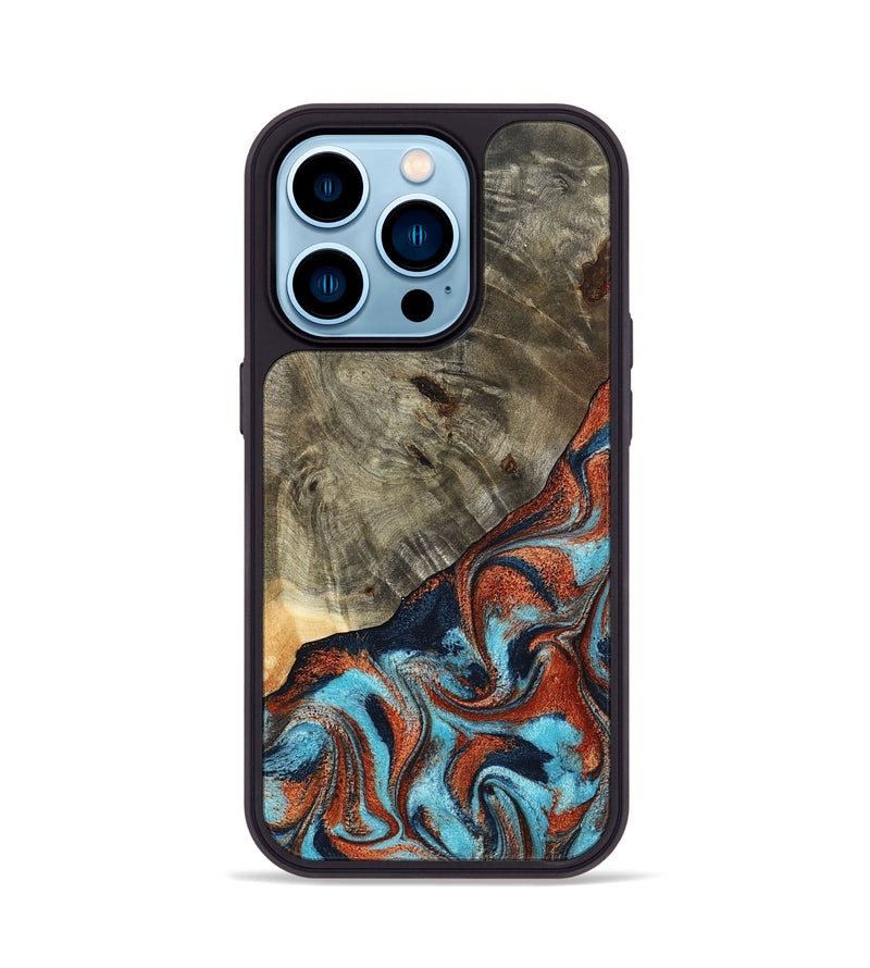 iPhone 14 Pro Wood Phone Case - Mckayla (Teal & Gold, 798698)