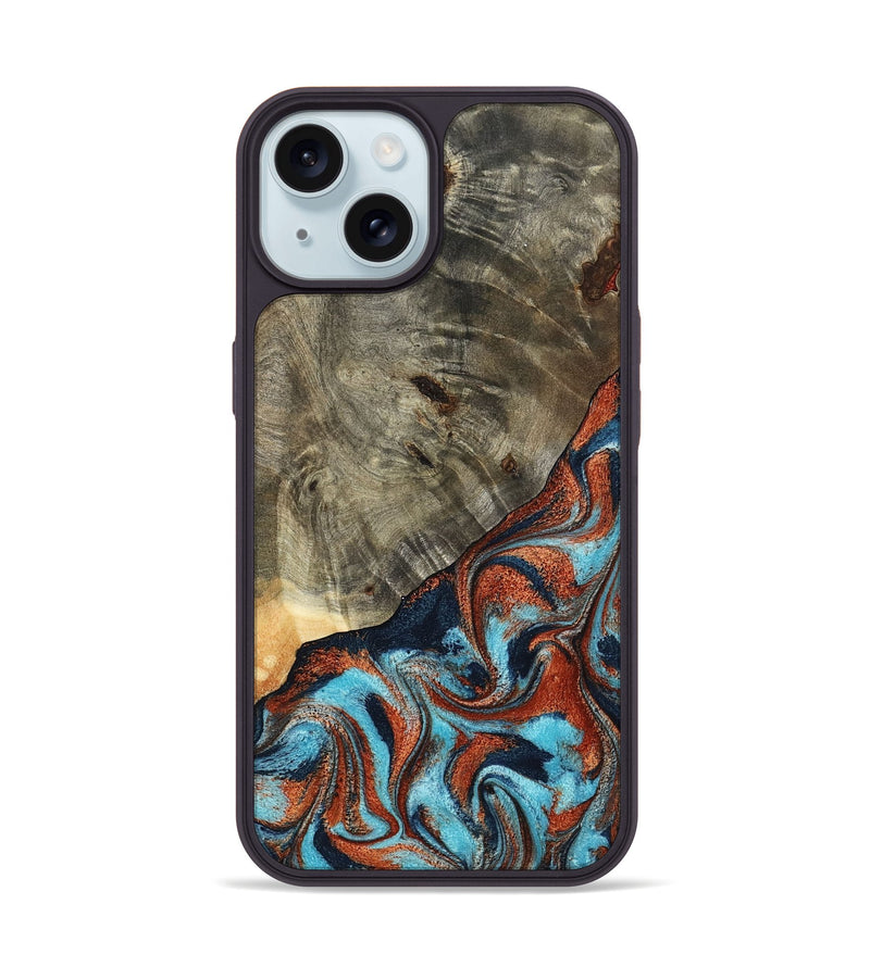 iPhone 15 Wood Phone Case - Mckayla (Teal & Gold, 798698)