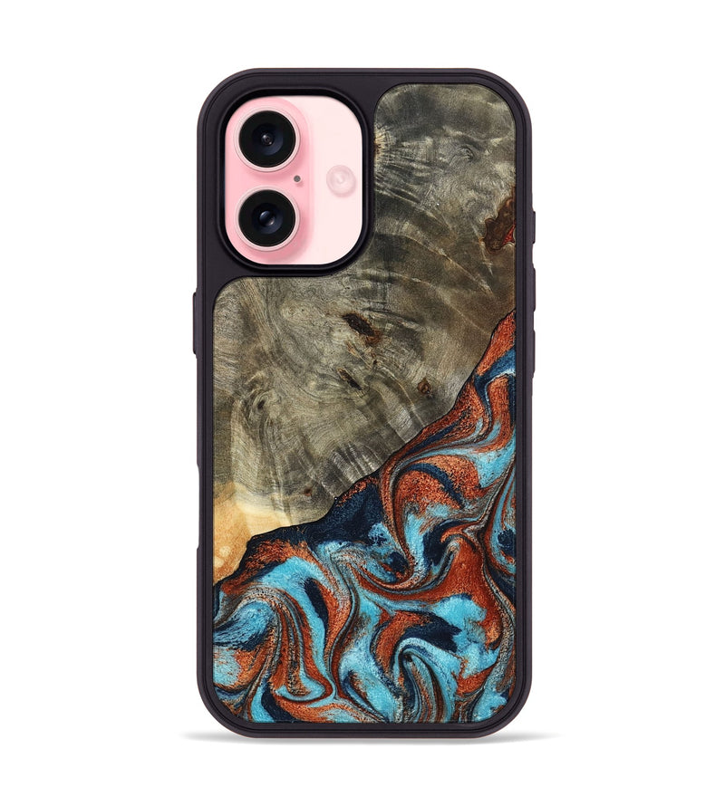 iPhone 16 Wood Phone Case - Mckayla (Teal & Gold, 798698)