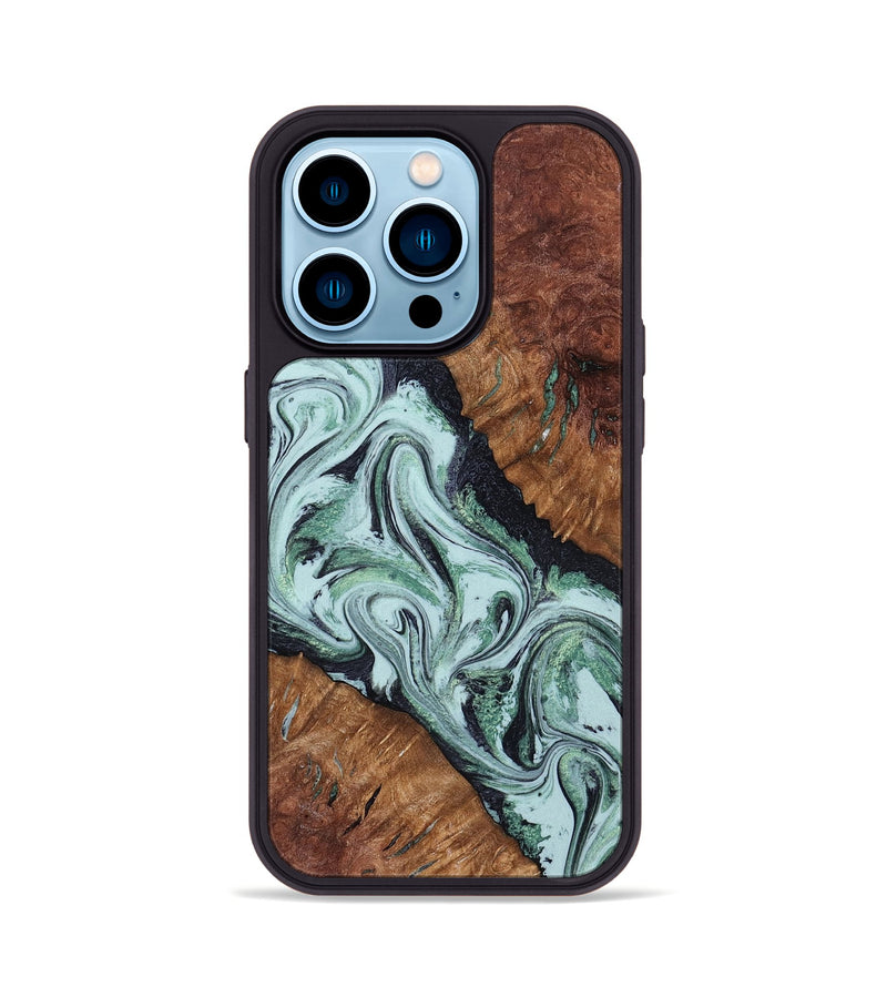 iPhone 14 Pro Wood Phone Case - Roman (Green, 798948)