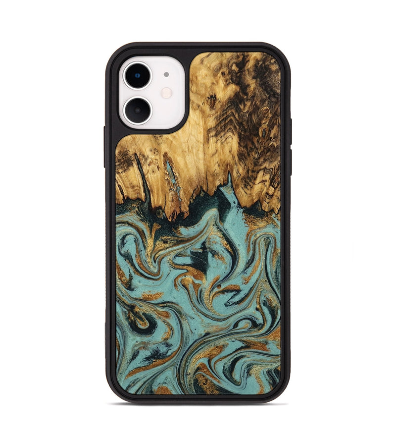 iPhone 11 Wood Phone Case - Imogene (Teal & Gold, 798969)