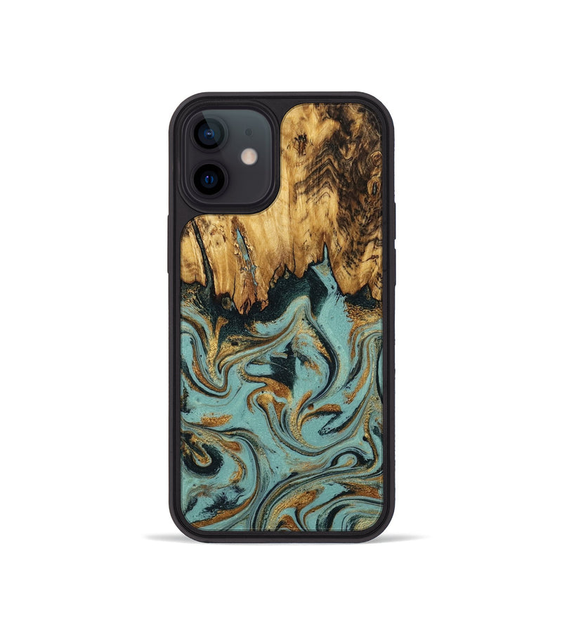 iPhone 12 mini Wood Phone Case - Imogene (Teal & Gold, 798969)