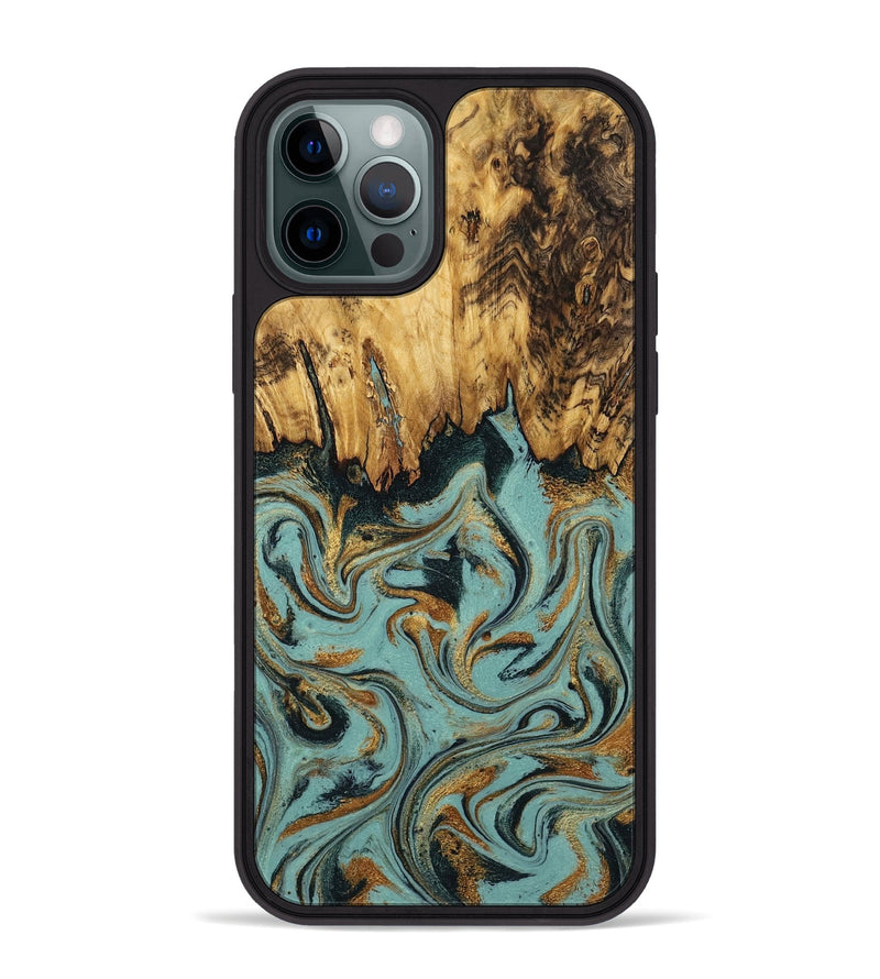 iPhone 12 Pro Max Wood Phone Case - Imogene (Teal & Gold, 798969)