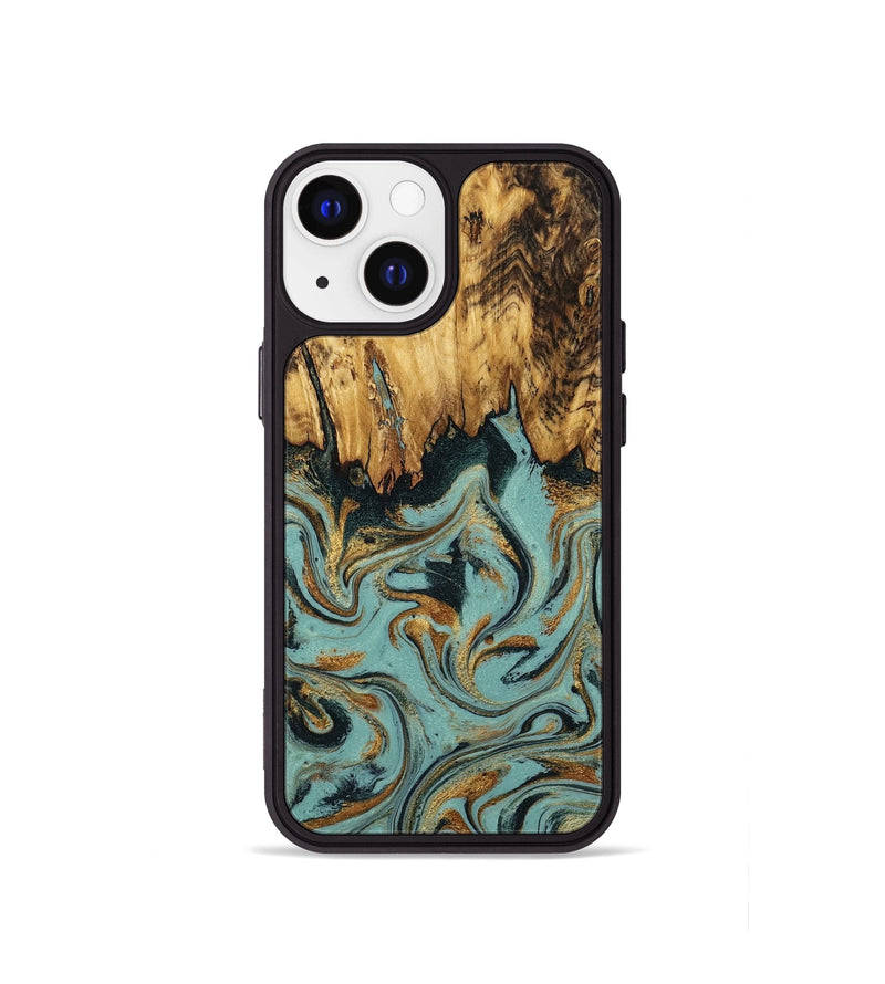 iPhone 13 mini Wood Phone Case - Imogene (Teal & Gold, 798969)