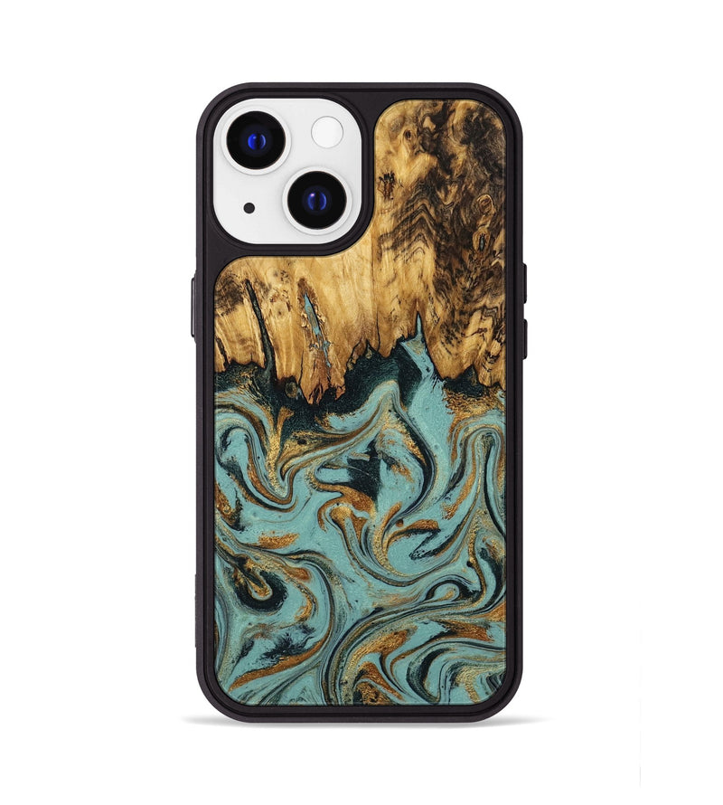 iPhone 13 Wood Phone Case - Imogene (Teal & Gold, 798969)