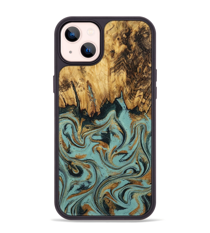 iPhone 14 Plus Wood Phone Case - Imogene (Teal & Gold, 798969)