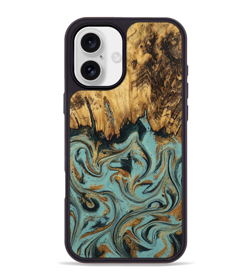 iPhone 16 Plus Wood Phone Case - Imogene (Teal & Gold, 798969)