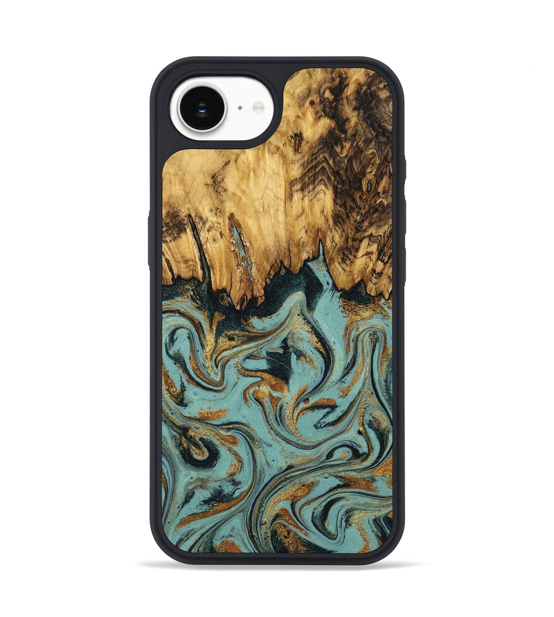 iPhone 16e Wood Phone Case - Imogene (Teal & Gold, 798969)