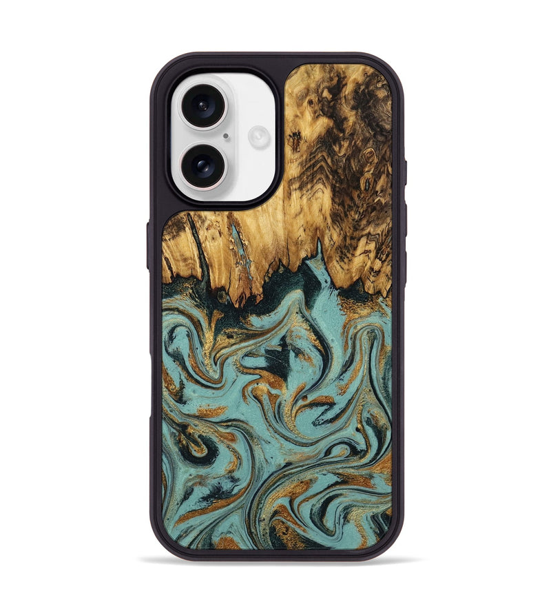 iPhone 17 Wood Phone Case - Imogene (Teal & Gold, 798969)