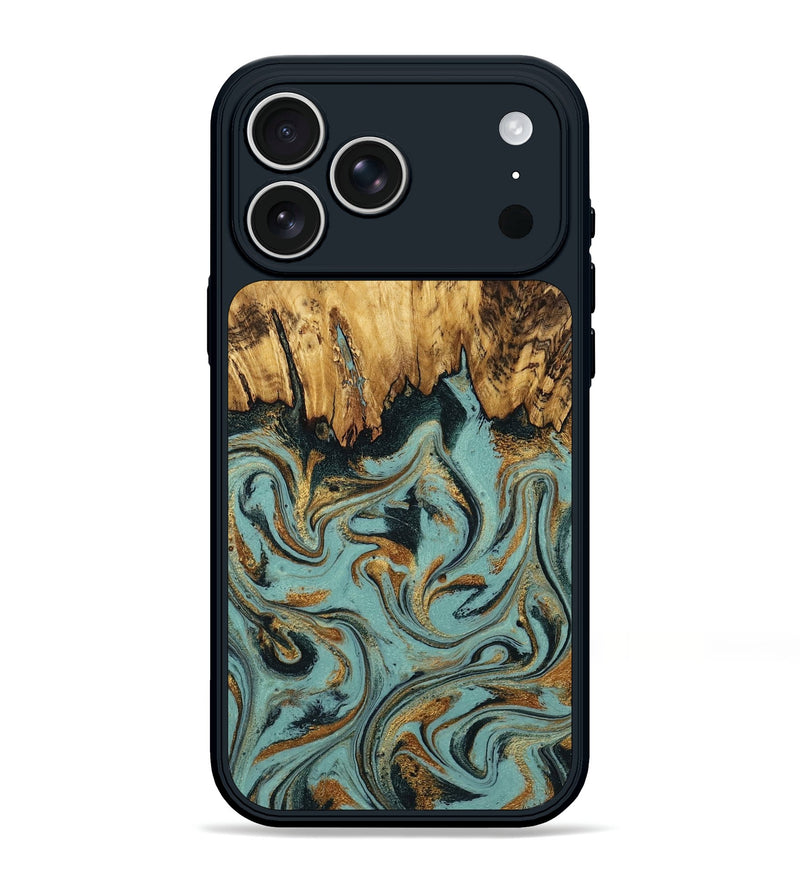 iPhone 17 Pro Max Wood Phone Case - Imogene (Teal & Gold, 798969)