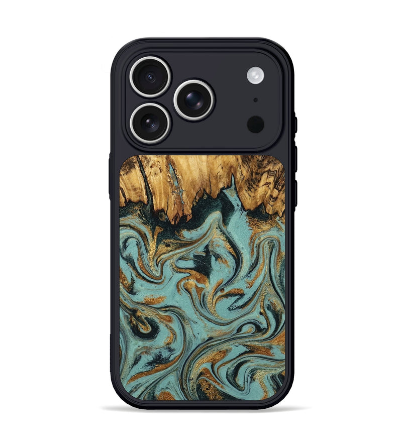 iPhone 17 Pro Wood Phone Case - Imogene (Teal & Gold, 798969)