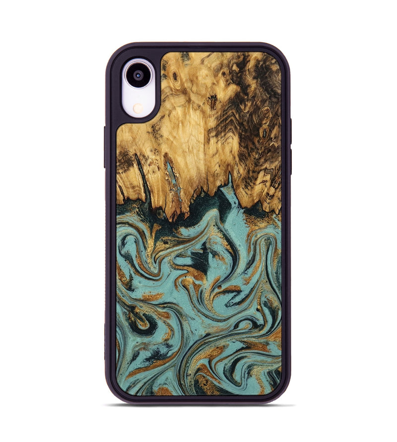 iPhone Xr Wood Phone Case - Imogene (Teal & Gold, 798969)