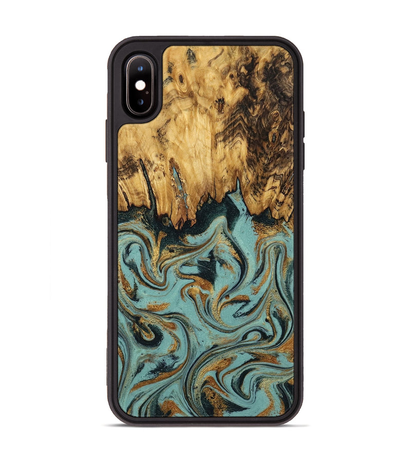 iPhone Xs Max Wood Phone Case - Imogene (Teal & Gold, 798969)