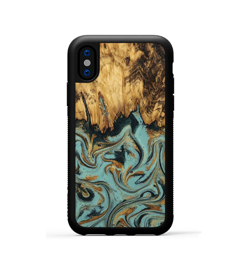 iPhone Xs Wood Phone Case - Imogene (Teal & Gold, 798969)