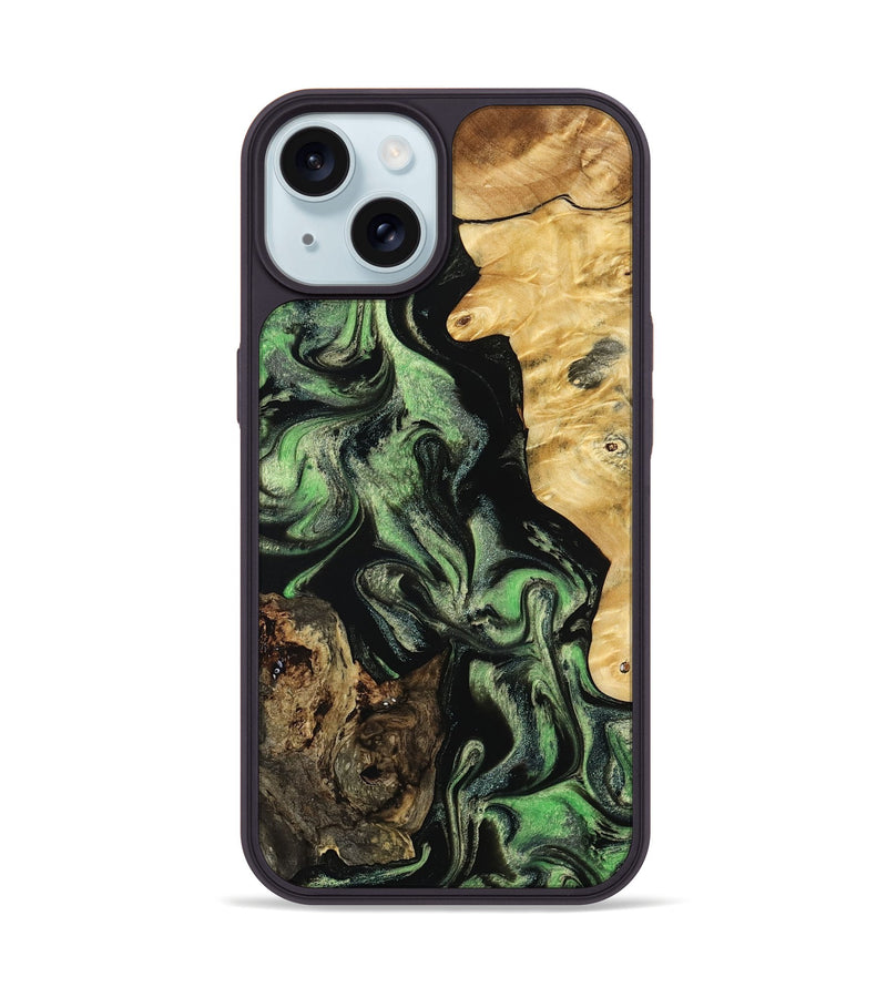 iPhone 15 Wood Phone Case - Abigale (Green, 798988)