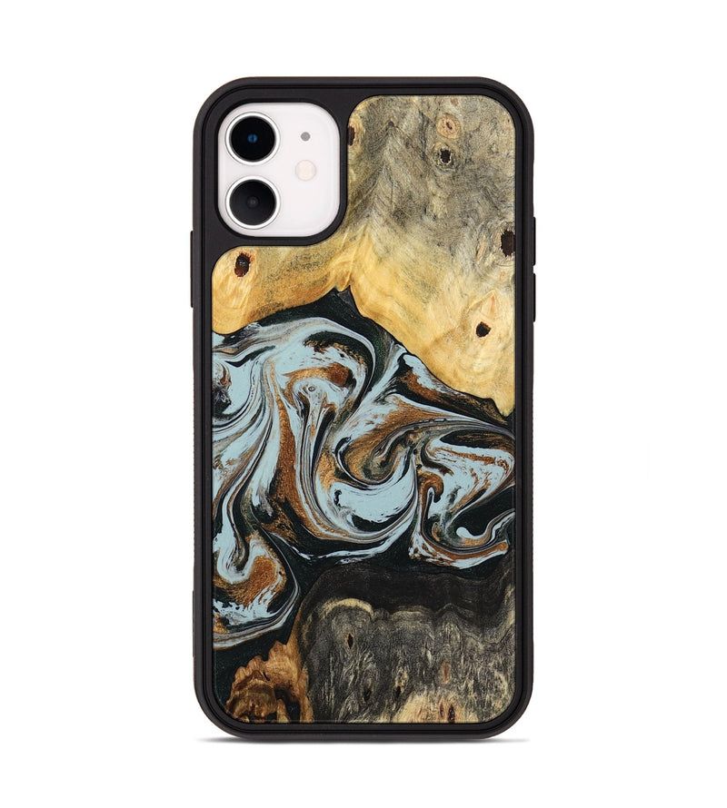 iPhone 11 Wood Phone Case - Silvia (Teal & Gold, 798997)