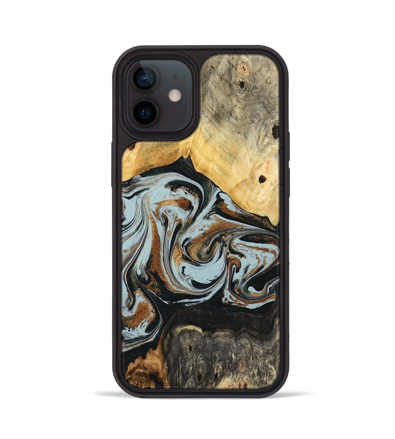 iPhone 12 Wood Phone Case - Silvia (Teal & Gold, 798997)