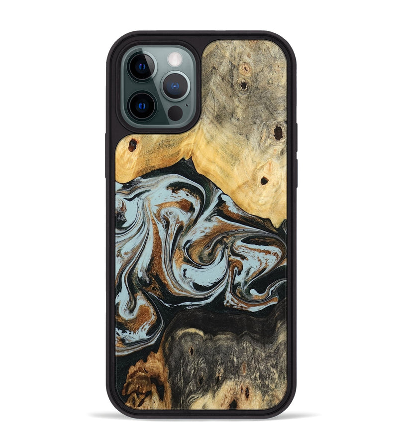 iPhone 12 Pro Max Wood Phone Case - Silvia (Teal & Gold, 798997)