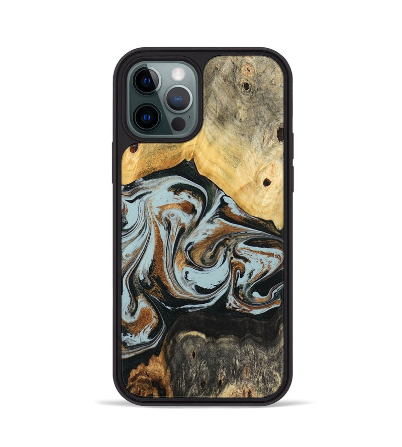 iPhone 12 Pro Wood Phone Case - Silvia (Teal & Gold, 798997)