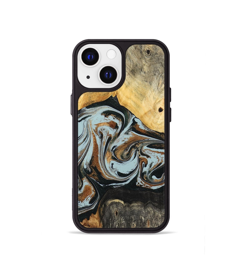 iPhone 13 mini Wood Phone Case - Silvia (Teal & Gold, 798997)
