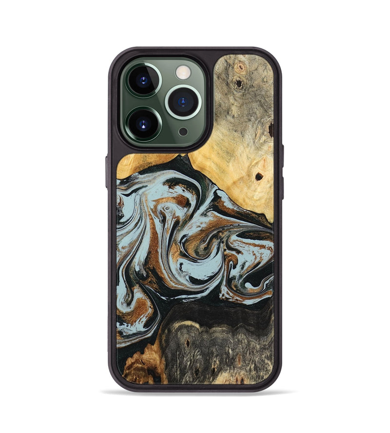 iPhone 13 Pro Wood Phone Case - Silvia (Teal & Gold, 798997)